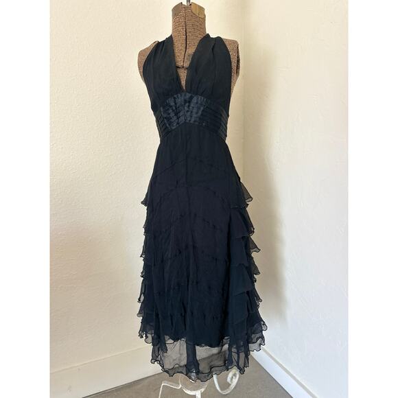 Maxazria Collection Women's Small Dress Black Silk Tiered Romantic Vintage - Picture 1 of 5